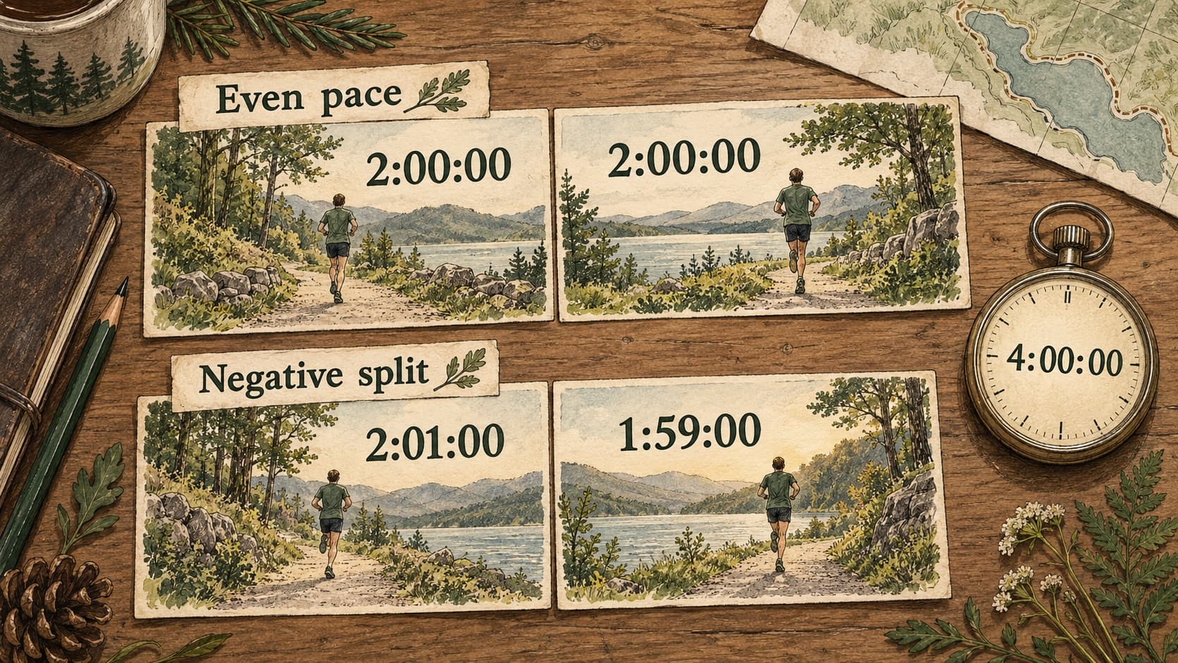 Comparison of race clock targets for even pace and a modest negative split